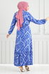 À Motifs Ceinturée Viscose Robe Numéro de pièce 821OZR1047-M Indigo - Thumbnail