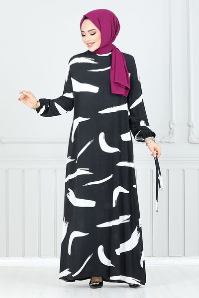 MRV O.Z.R. - À Motifs Viscose Robe 800 OZR1047-L Noir - 350411