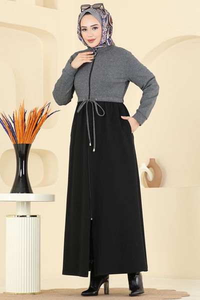 F.O.N. - عباءة رمادي غامق &اسود& 2017FON792-MS - 413862