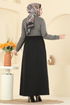 عباءة بيج وأسود 2017FON792-MS - Thumbnail