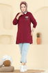 Aksesuar Cep İşlemeli Tunik 104OZN1046-MS Bordo - Thumbnail