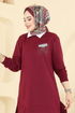 Aksesuar Cep İşlemeli Tunik 104OZN1046-MS Bordo - Thumbnail