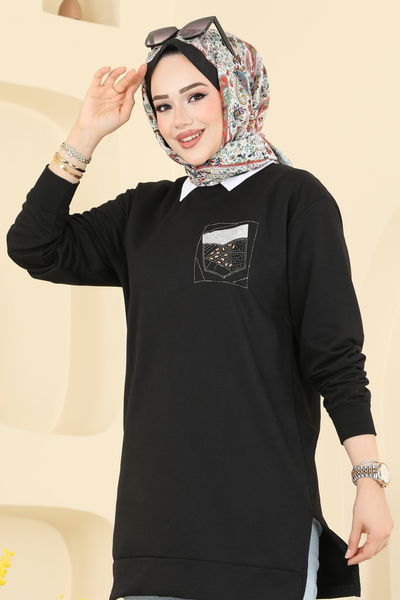 O.Z.N. - Aksesuar Cep İşlemeli Tunik 104OZN1046-MS Siyah - 402648