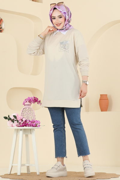 O.Z.N. - Aksesuar Cep İşlemeli Tunik 104OZN1046-MS Taş - 402631