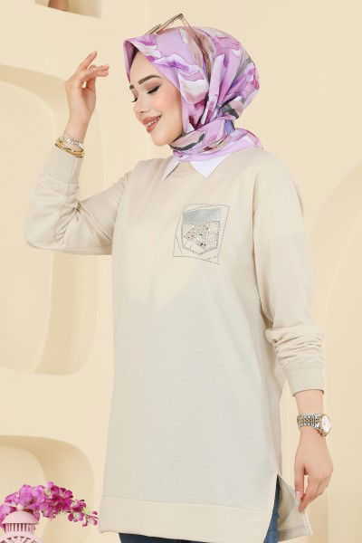 O.Z.N. - Aksesuar Cep İşlemeli Tunik 104OZN1046-MS Taş