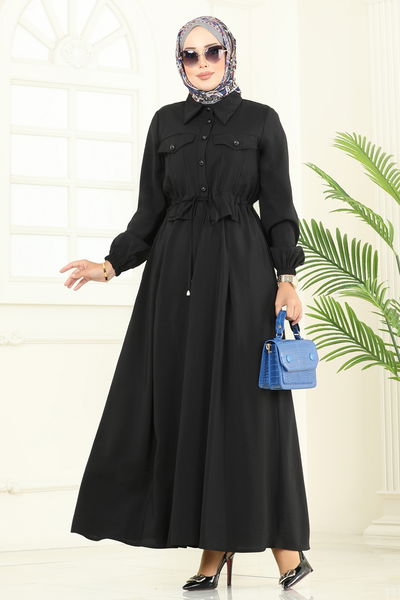 S.L. - Aksesuar Cepli Modal Elbise 2713SL432-MS Siyah - 386930