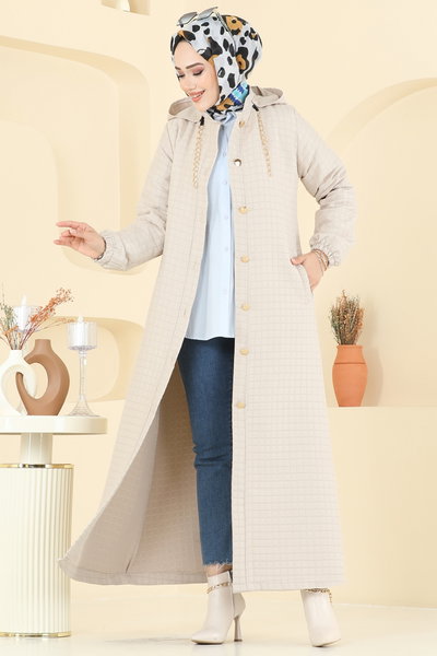 D.F.L. - Aksesuar Detaylı Kapitone Ferace 2070DFL152-MS Taş - 398123