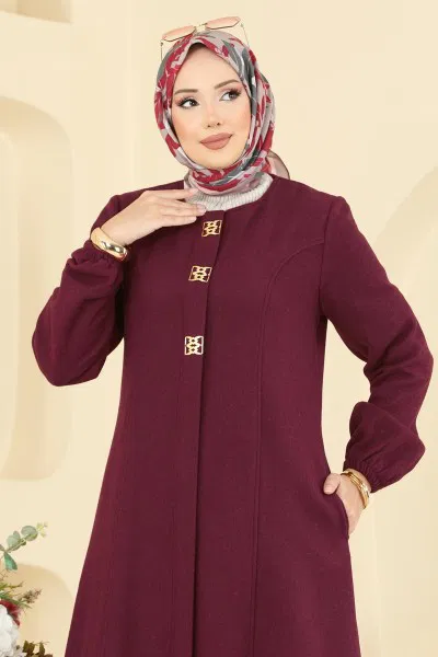 A.B. - Aksesuar Detaylı Kaşe Kaban 8195AB368-MS Bordo