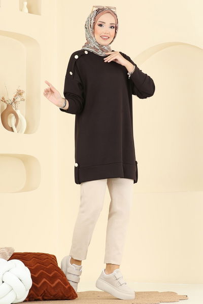 A.Y.D. - Aksesuar Düğme Detaylı Tunik 2727AYD574-MS Kahve - 395624