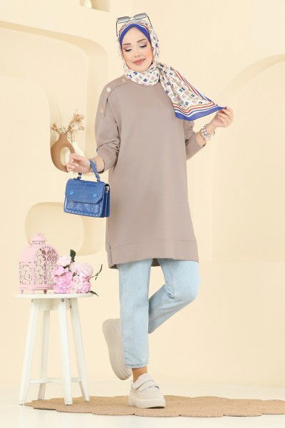 A.Y.D. - Aksesuar Düğme Detaylı Tunik 2727AYD574-MS Taş