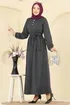 Aksesuar Düğmeli Balıksırtı Elbise 4133PM271-MS Antrasit - Thumbnail