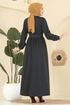 Aksesuar Düğmeli Balıksırtı Elbise 4133PM271-MS Siyah - Thumbnail
