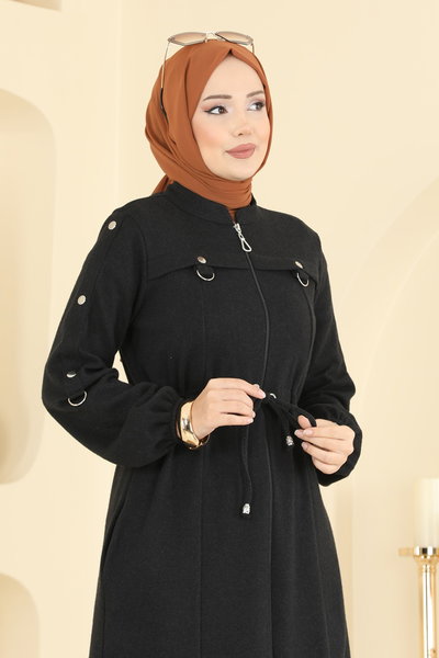 U.K.B. - Aksesuar Düğmeli Balıksırtı Ferace 24013UKB139-MS Siyah - 421920