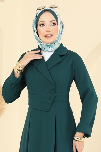 S.L. - Aksesuar Düğmeli Dabıl Elbise 2746SL432-MS Petrol - 407431