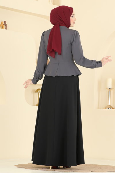 S.L. - Aksesuar Düğmeli Dabıl Elbise 2810SL432-MS Antrasit - 424531