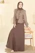Aksesuar Düğmeli Dabıl Elbise 2810SL432-MS Koyu Vizyon&Kahve - Thumbnail
