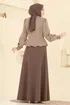 Aksesuar Düğmeli Dabıl Elbise 2810SL432-MS Koyu Vizyon&Kahve - Thumbnail