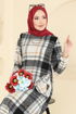 Aksesuar Düğmeli Ekose Tunik 6899S324-MS Siyah - Thumbnail