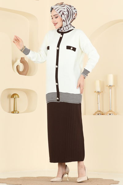 A.Y.D. - Aksesuar Düğmeli Etekli Takım 2765AYD574-MS Kahve - 417771