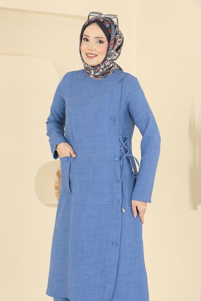 M.P. - Aksesuar Düğmeli Keten Takım 367MP806-MS Mavi - 425545