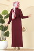 Aksesuar Düğmeli Merserize Elbise 241420TPK1167-MS Bordo - Thumbnail