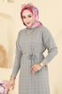 Aksesuar Düğmeli Merserize Elbise 241420TPK1167-MS Gri - Thumbnail