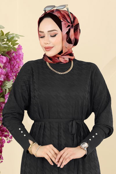 T.P.K. - Aksesuar Düğmeli Merserize Elbise 241420TPK1167-MS Siyah - 409175