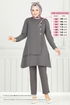 Aksesuar Düğmeli Tesettür Takım 23012UKB139-MS Antrasit - Thumbnail