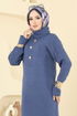 Aksesuar Düğmeli Triko Elbise 8362KL398-MS İndigo - Thumbnail