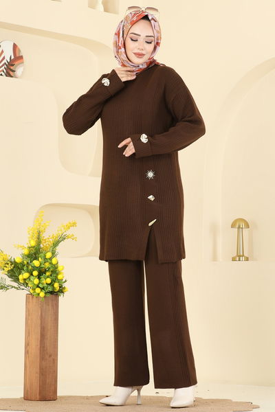 O.Z.N. - Aksesuar Düğmeli Triko Takım 8052OZN1046-MS Kahve - 410714