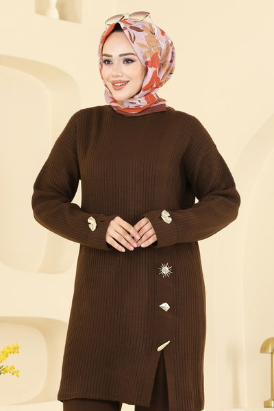 O.Z.N. - Aksesuar Düğmeli Triko Takım 8052OZN1046-MS Kahve - 410715