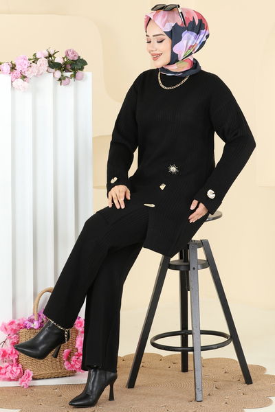 O.Z.N. - Aksesuar Düğmeli Triko Takım 8052OZN1046-MS Siyah - 410706