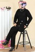 Aksesuar Düğmeli Triko Takım 8052OZN1046-MS Siyah - Thumbnail