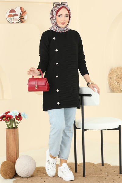 A.Y.D. - Aksesuar Düğmeli Triko Tunik 2735AYD574-MS Siyah - 403590