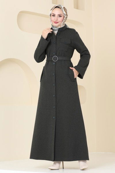 P.L. - Apolet Detaylı Tivit Elbise PL9080-MS Haki