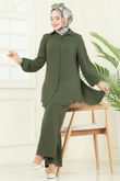 S.L. - Arkadan Fermuarlı Tesettür Takım 2717SL432-MS Haki