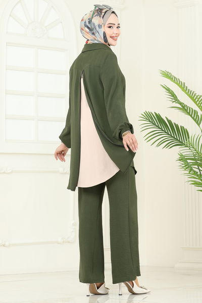 S.L. - Arkadan Fermuarlı Tesettür Takım 2717SL432-MS Haki - 386550