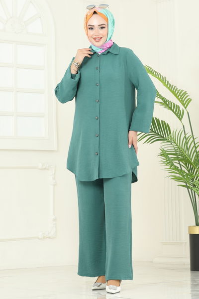 S.L. - Arkadan Fermuarlı Tesettür Takım 2717SL432-MS Koyu Mint - 386554