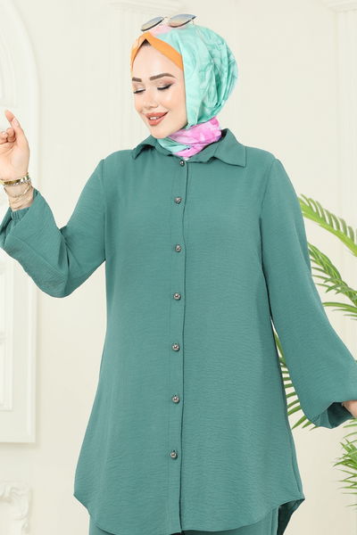 S.L. - Arkadan Fermuarlı Tesettür Takım 2717SL432-MS Koyu Mint - 386555