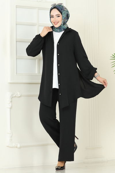 S.L. - Arkadan Fermuarlı Tesettür Takım 2717SL432-MS Siyah - 386569