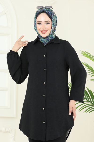 S.L. - Arkadan Fermuarlı Tesettür Takım 2717SL432-MS Siyah - 386571