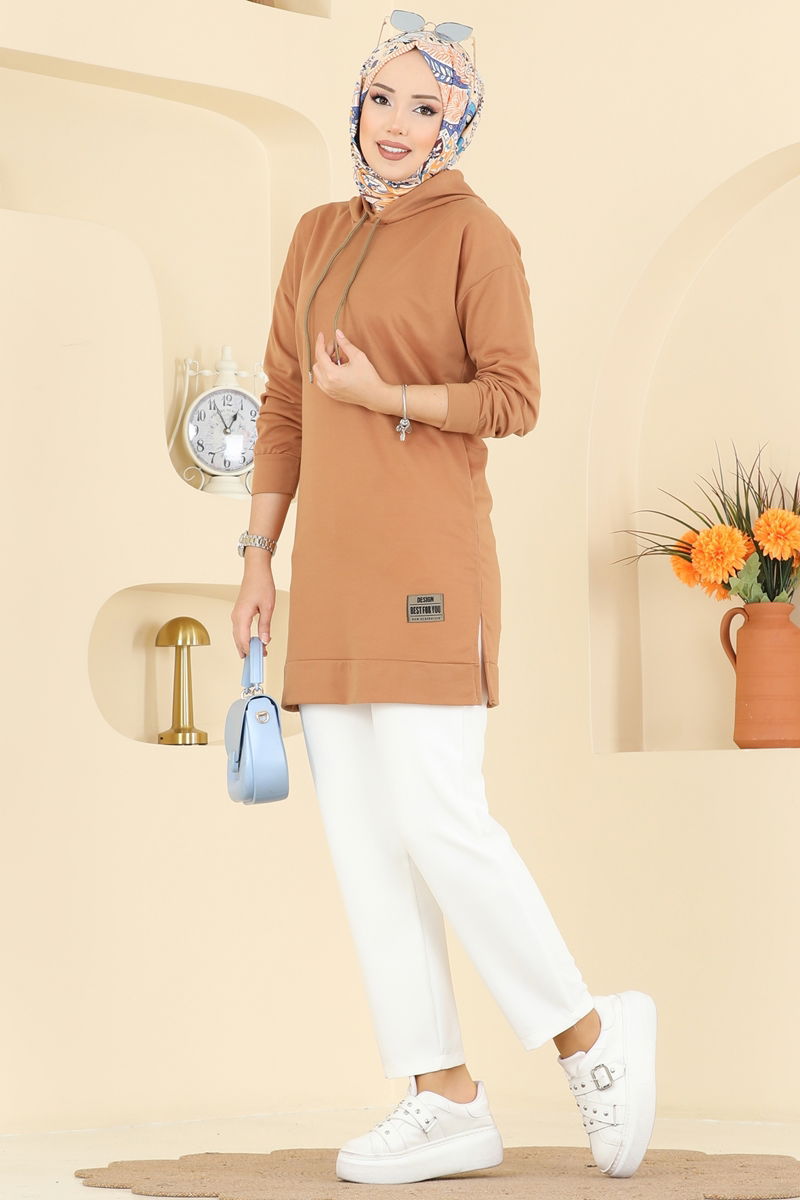 Arma Detay Kapüşonlu Tunik 1000ETT926-MS Latte