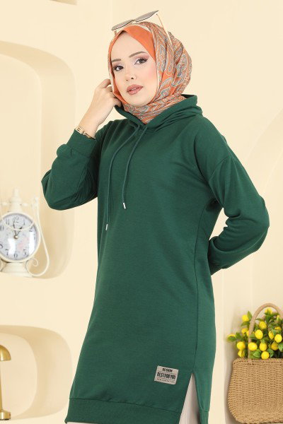 E.T.T. - Arma Detay Kapüşonlu Tunik 1000ETT926-MS Zümrüt