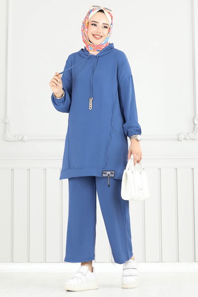 U.Z. - Arma Detay Tesettür Takım 6014UZ662-MS İndigo - 387947
