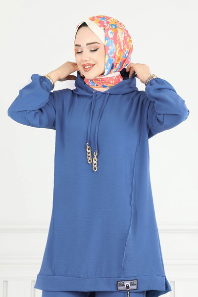 U.Z. - Arma Detay Tesettür Takım 6014UZ662-MS İndigo - 387949