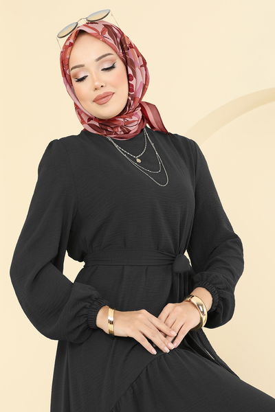 P.L. - Asimetrik Kat Detaylı Aerobin Elbise PL9173-MS Siyah - 410269