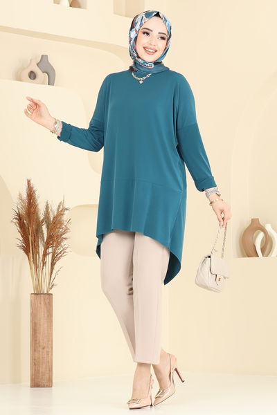 U.Z. - Asimetrik Kesim Tesettür Tunik 5094UZ662-MS Petrol - 372727