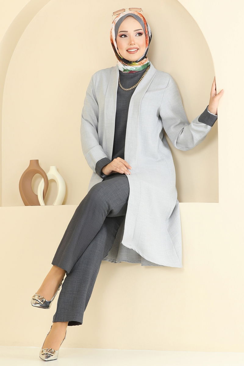 Asimetrik Kesim Üçlü Takım 3129HBS856-MS Gri&Antrasit