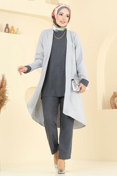 H.B.S. - Asimetrik Kesim Üçlü Takım 3129HBS856-MS Gri&Antrasit - 379759