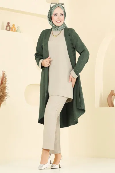 H.B.S. - Asimetrik Kesim Üçlü Takım 3129HBS856-MS Haki&Taş